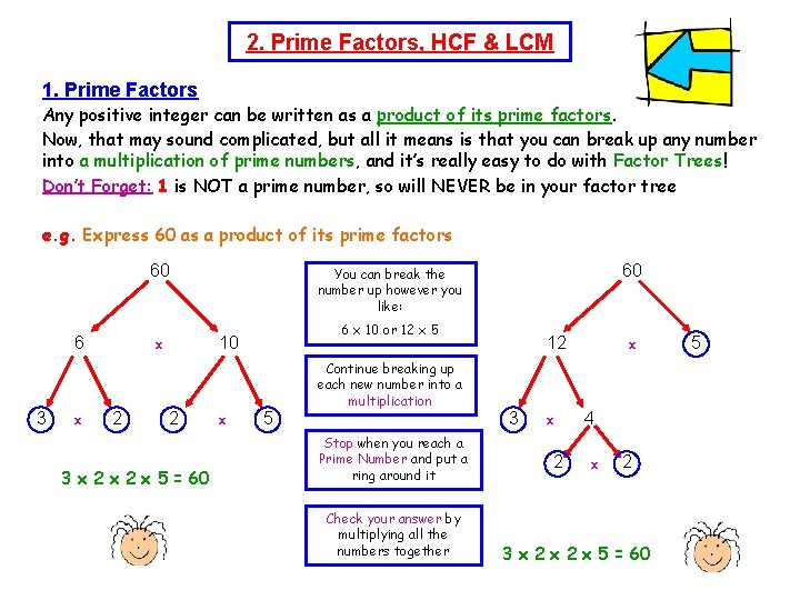 2. Prime Factors, HCF & LCM 1. Prime Factors Any positive integer can be