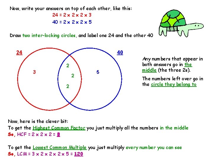 Now, write your answers on top of each other, like this: 24 = 2