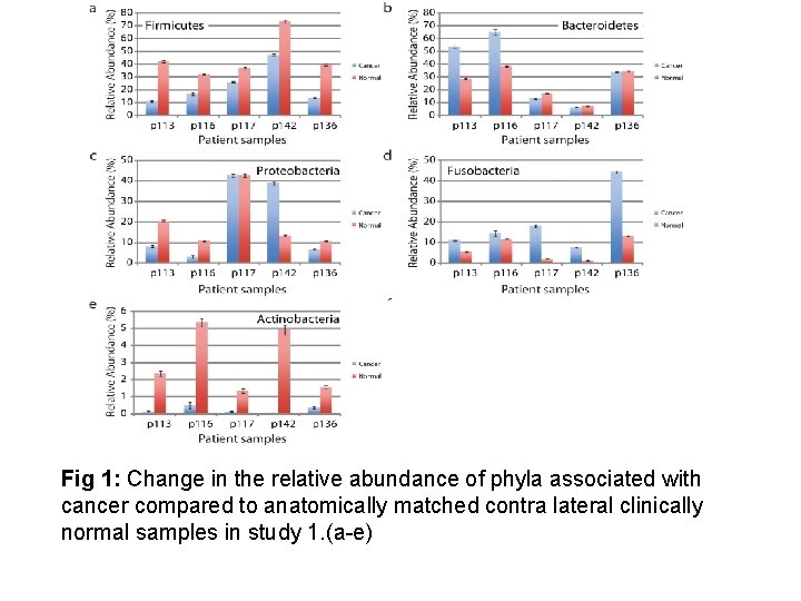 Fig 1: Change in the relative abundance of phyla associated with cancer compared to