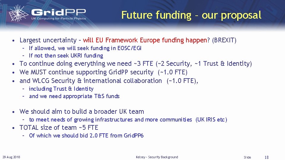 Future funding – our proposal • Largest uncertainty – will EU Framework Europe funding