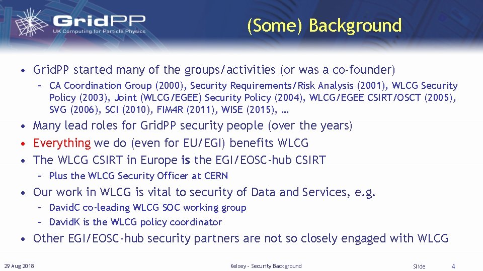 (Some) Background • Grid. PP started many of the groups/activities (or was a co-founder)