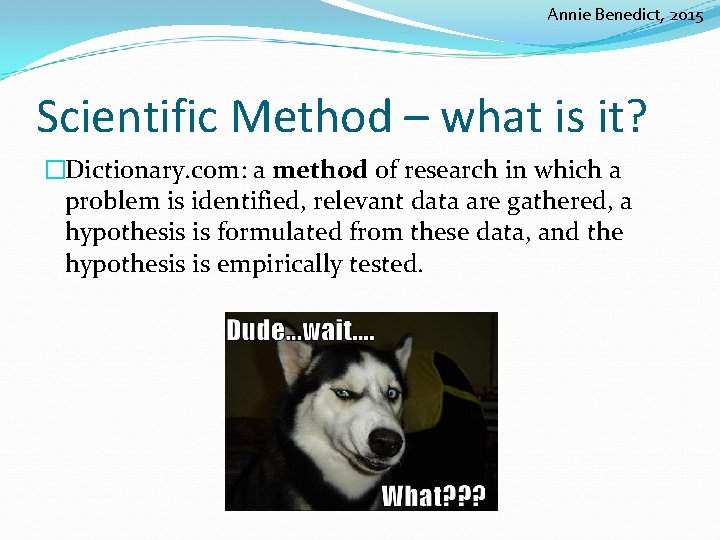 Annie Benedict, 2015 Scientific Method – what is it? �Dictionary. com: a method of