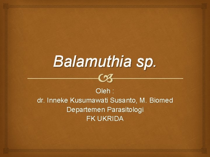 Balamuthia sp. Oleh : dr. Inneke Kusumawati Susanto, M. Biomed Departemen Parasitologi FK UKRIDA