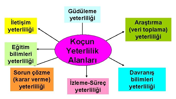 İletişim yeterliliği Eğitim bilimleri yeterliliği Sorun çözme (karar verme) yeterliliği Güdüleme yeterliliği Koçun Yeterlilik