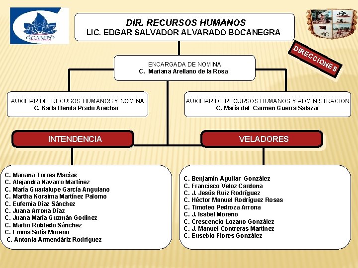 DIR. RECURSOS HUMANOS LIC. EDGAR SALVADOR ALVARADO BOCANEGRA DIR ENCARGADA DE NOMINA C. Mariana