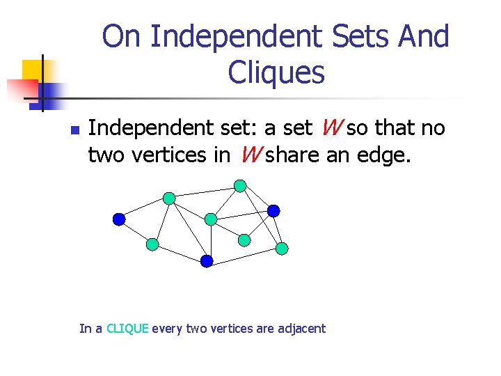 On Independent Sets And Cliques n Independent set: a set W so that no