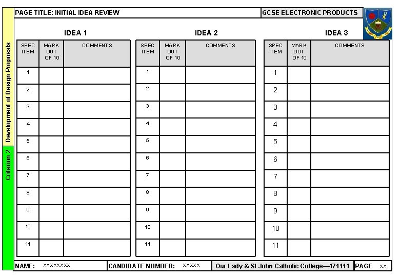 PAGE TITLE: INITIAL IDEA REVIEW GCSE ELECTRONIC PRODUCTS Criterion 2 Development of Design Proposals