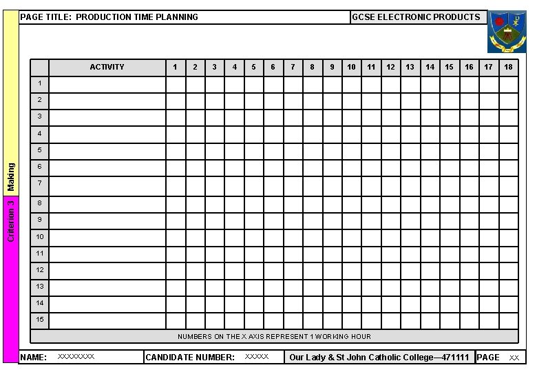 PAGE TITLE: PRODUCTION TIME PLANNING 1 2 3 4 5 6 7 8 9