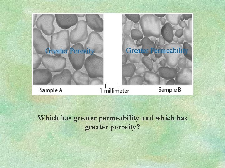 Greater Porosity Greater Permeability Which has greater permeability and which has greater porosity? 