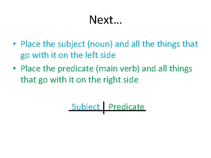 Next… • Place the subject (noun) and all the things that go with it