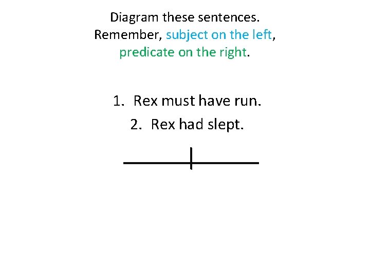 Diagram these sentences. Remember, subject on the left, predicate on the right. 1. Rex