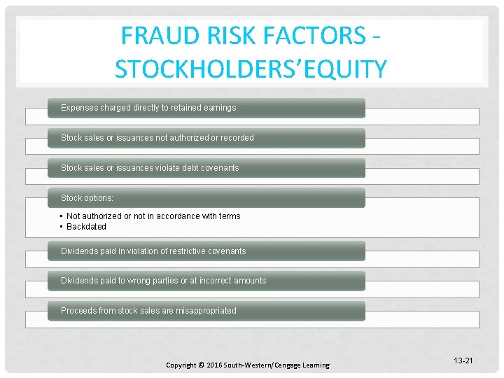 FRAUD RISK FACTORS STOCKHOLDERS’EQUITY Expenses charged directly to retained earnings Stock sales or issuances