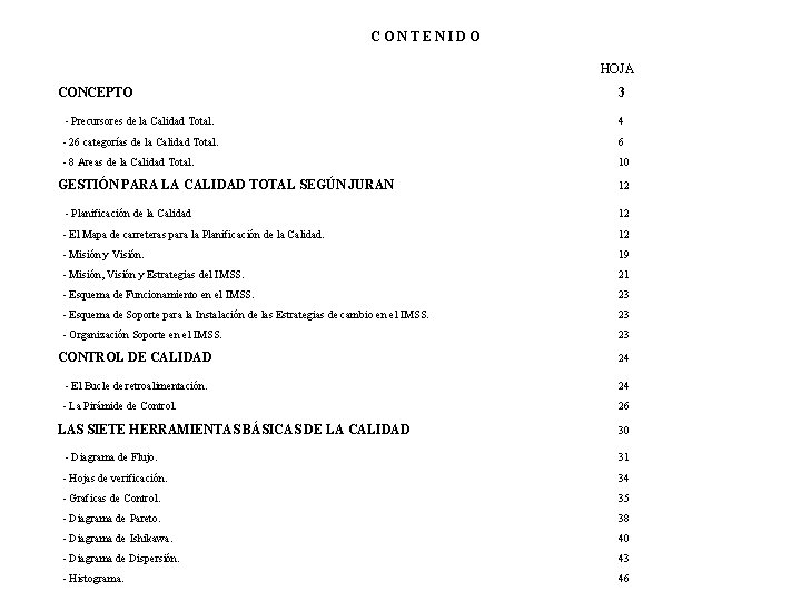 CONTENIDO HOJA CONCEPTO 3 - Precursores de la Calidad Total. 4 - 26 categorías