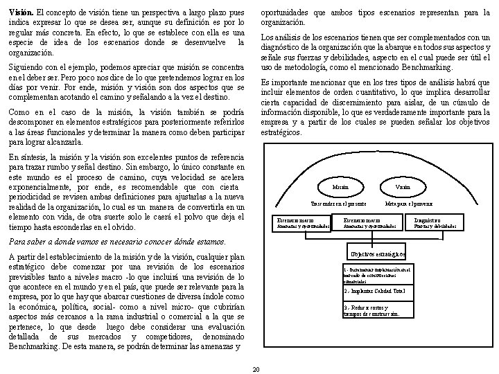 oportunidades que ambos tipos escenarios representan para la organización. Visión. El concepto de visión