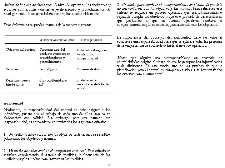 Ambito de la toma de decisiones. A nivel de operario, las decisiones y acciones