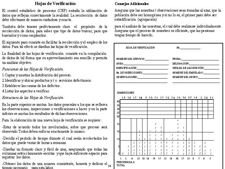 Hojas de Verificación Consejos Adicionales El control estadístico de procesos (CEP) entraña la utilización