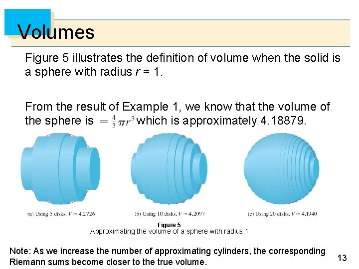 Volumes Figure 5 illustrates the definition of volume when the solid is a sphere