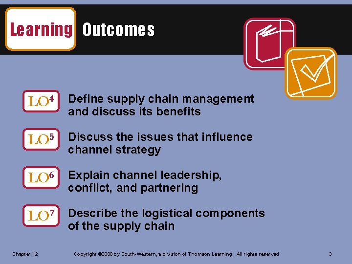 Learning Outcomes LO 4 Define supply chain management and discuss its benefits LO 5