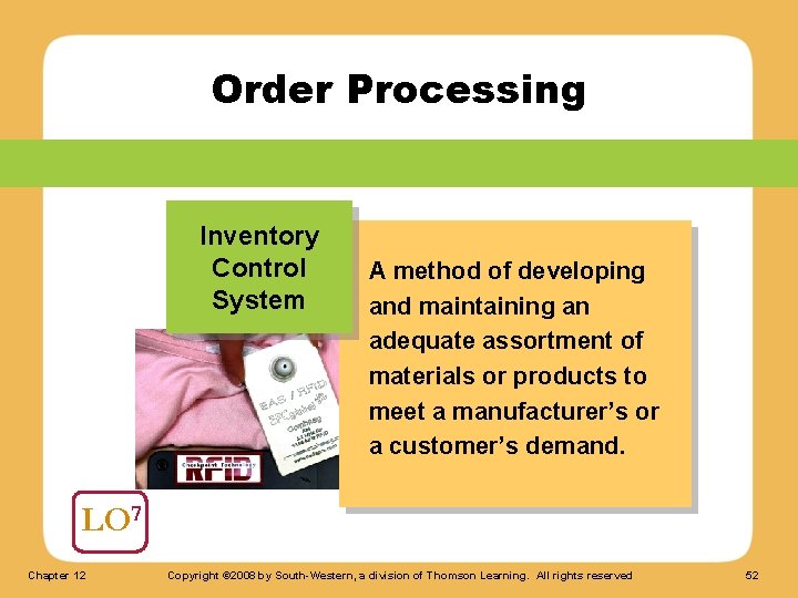Order Processing Inventory Control System A method of developing and maintaining an adequate assortment