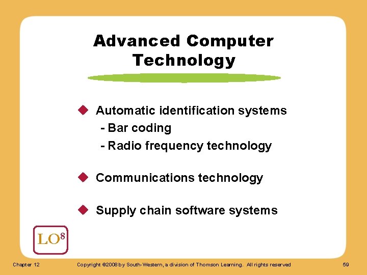 Advanced Computer Technology u Automatic identification systems - Bar coding - Radio frequency technology