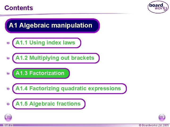 Contents A 1 Algebraic manipulation A A 1. 1 Using index laws A A