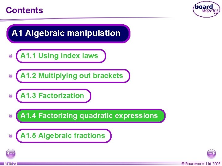 Contents A 1 Algebraic manipulation A A 1. 1 Using index laws A A