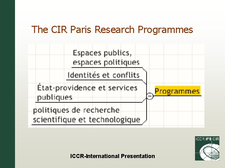 The CIR Paris Research Programmes ICCR-International Presentation 