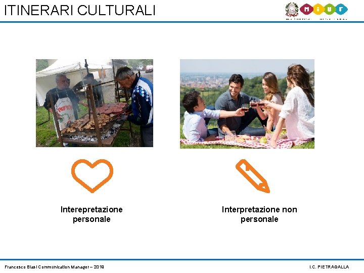 ITINERARI CULTURALI Interepretazione personale Interpretazione non personale Francesco Blasi Communication Manager – 2019 I.