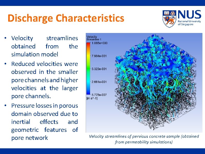 Discharge Characteristics • Velocity streamlines obtained from the simulation model • Reduced velocities were