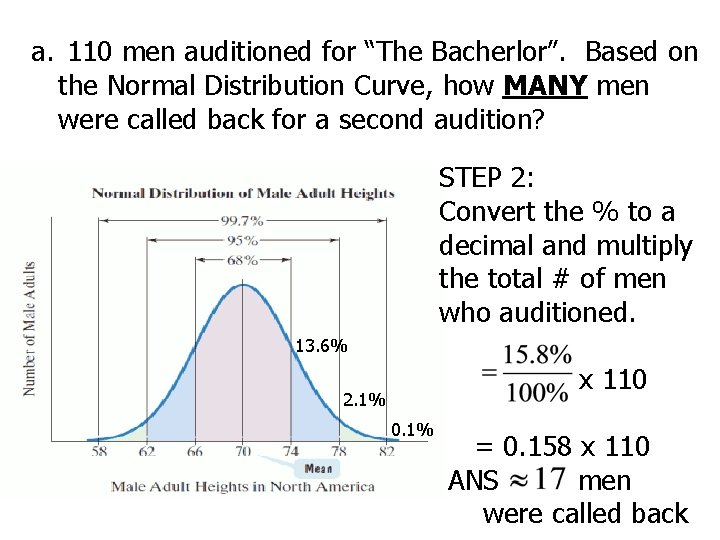 a. 110 men auditioned for “The Bacherlor”. Based on the Normal Distribution Curve, how