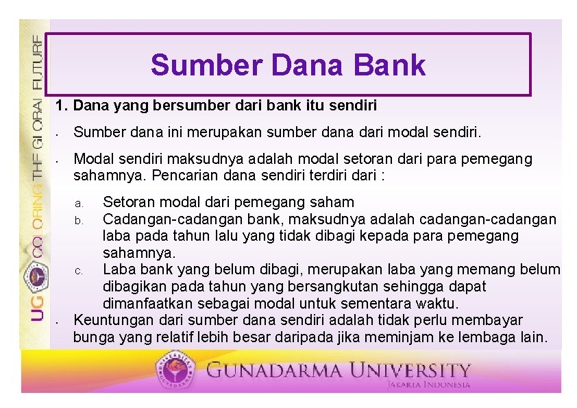 Sumber Dana Bank 1. Dana yang bersumber dari bank itu sendiri • • Sumber