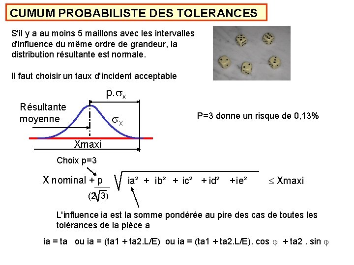 CUMUM PROBABILISTE DES TOLERANCES S'il y a au moins 5 maillons avec les intervalles