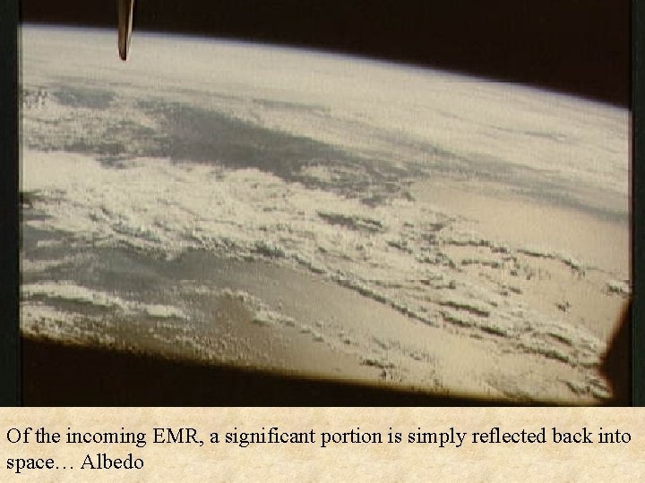 Of the incoming EMR, a significant portion is simply reflected back into space… Albedo