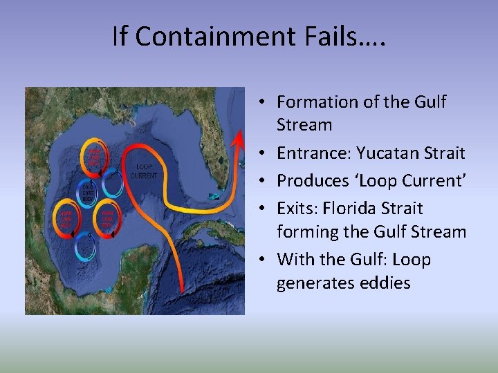 If Containment Fails…. • Formation of the Gulf Stream • Entrance: Yucatan Strait •