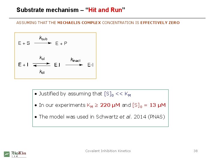 Substrate mechanism – “Hit and Run” ASSUMING THAT THE MICHAELIS COMPLEX CONCENTRATION IS EFFECTIVELY