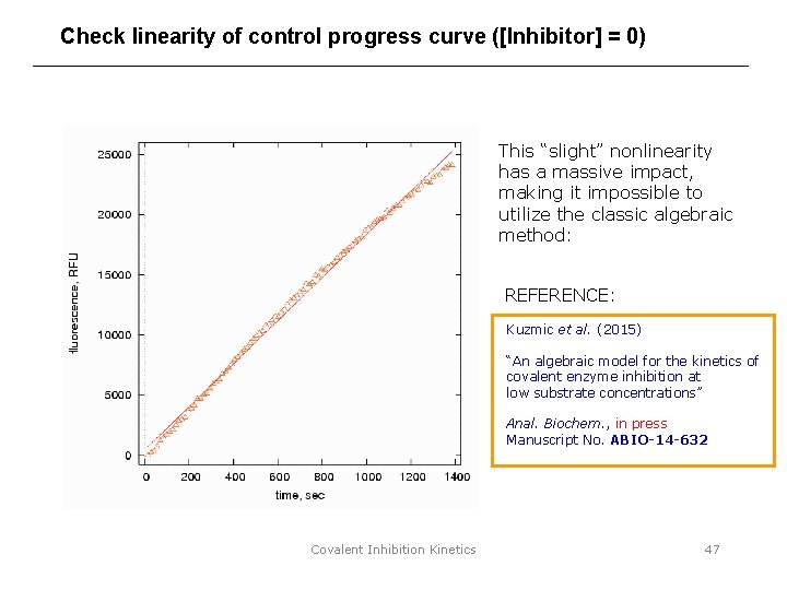 Check linearity of control progress curve ([Inhibitor] = 0) This “slight” nonlinearity has a