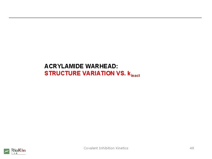 ACRYLAMIDE WARHEAD: STRUCTURE VARIATION VS. kinact Covalent Inhibition Kinetics 48 