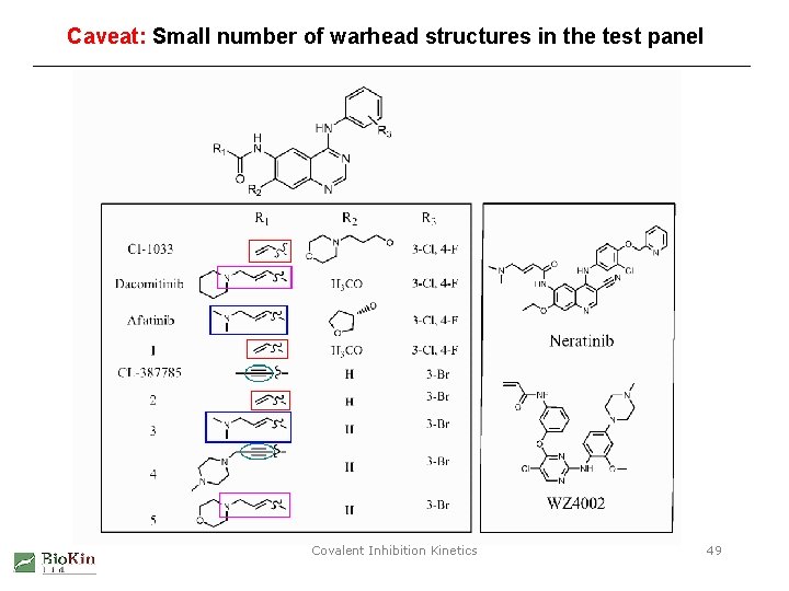 Caveat: Small number of warhead structures in the test panel Covalent Inhibition Kinetics 49