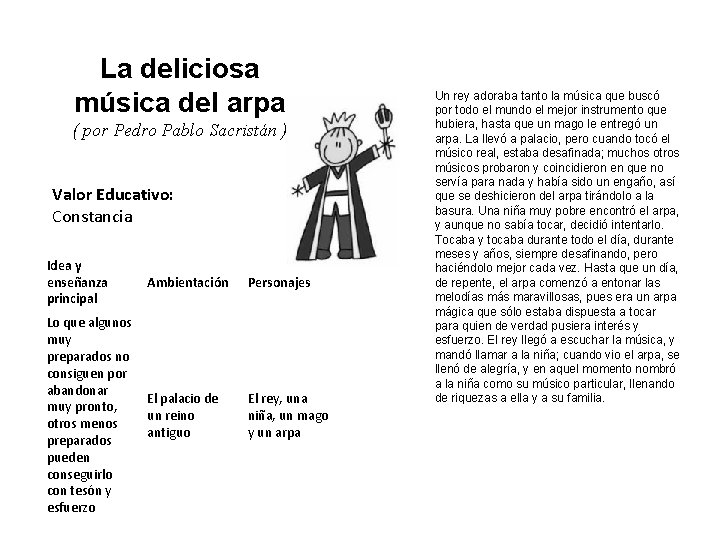 La deliciosa música del arpa ( por Pedro Pablo Sacristán ) Valor Educativo: Constancia