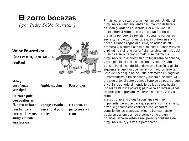 El zorro bocazas ( por Pedro Pablo Sacristán ) Valor Educativo: Discreción, confianza, lealtad