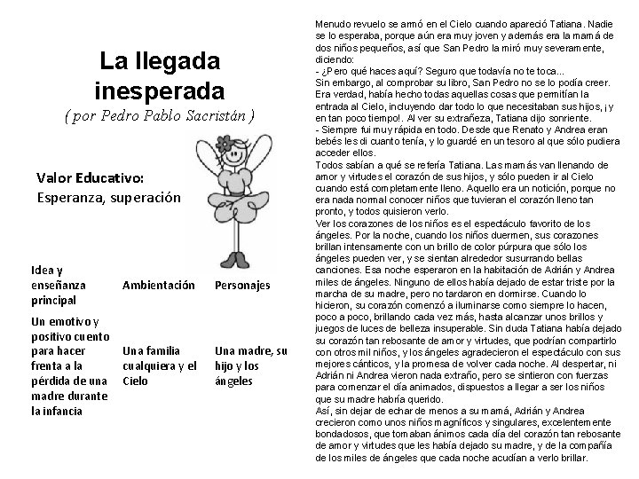 La llegada inesperada ( por Pedro Pablo Sacristán ) Valor Educativo: Esperanza, superación Idea