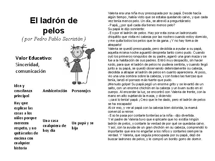 El ladrón de pelos ( por Pedro Pablo Sacristán ) Valor Educativo: Sinceridad, comunicación