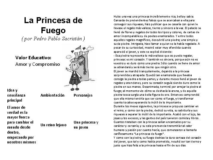 La Princesa de Fuego ( por Pedro Pablo Sacristán ) Valor Educativo: Amor y