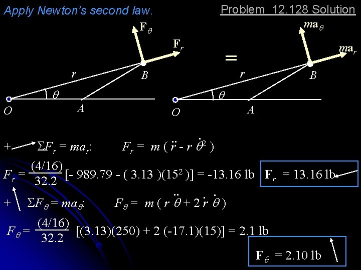 Problem 12. 128 Solution maq Apply Newton’s second law. Fq Fr r = B