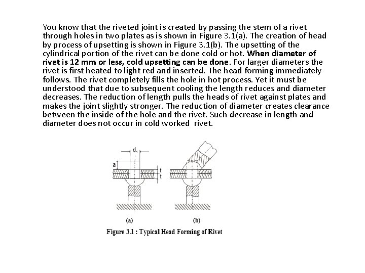 You know that the riveted joint is created by passing the stem of a