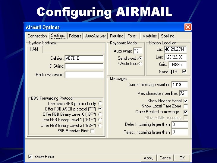 Configuring AIRMAIL 