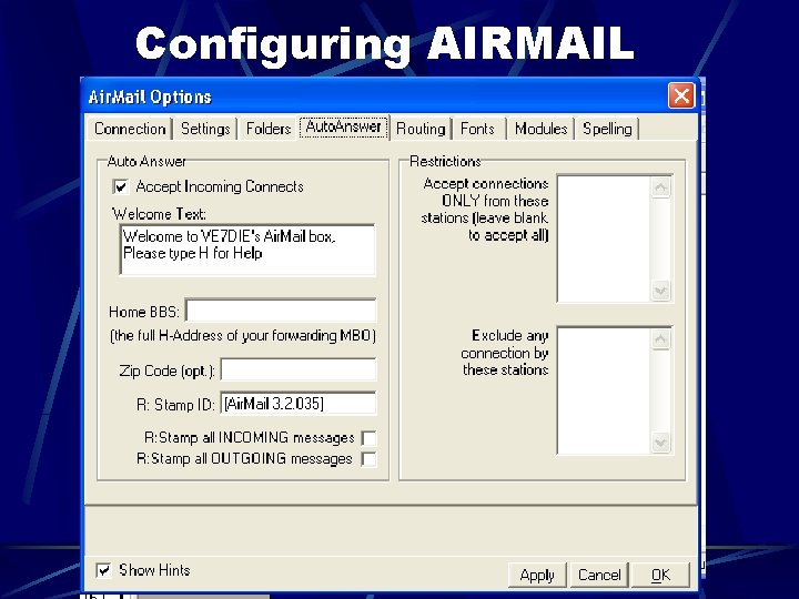 Configuring AIRMAIL 