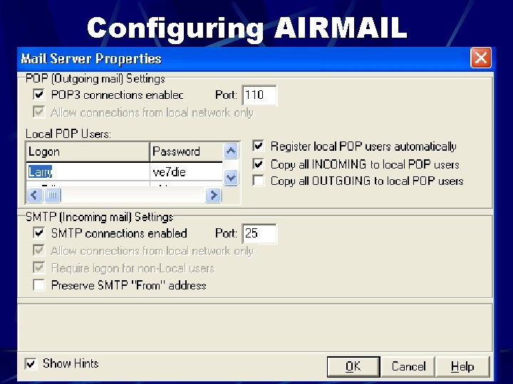 Configuring AIRMAIL 