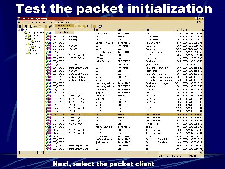 Test the packet initialization Next, select the packet client 