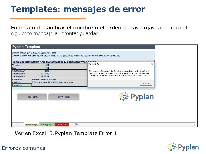 Templates: mensajes de error En el caso de cambiar el nombre o el orden